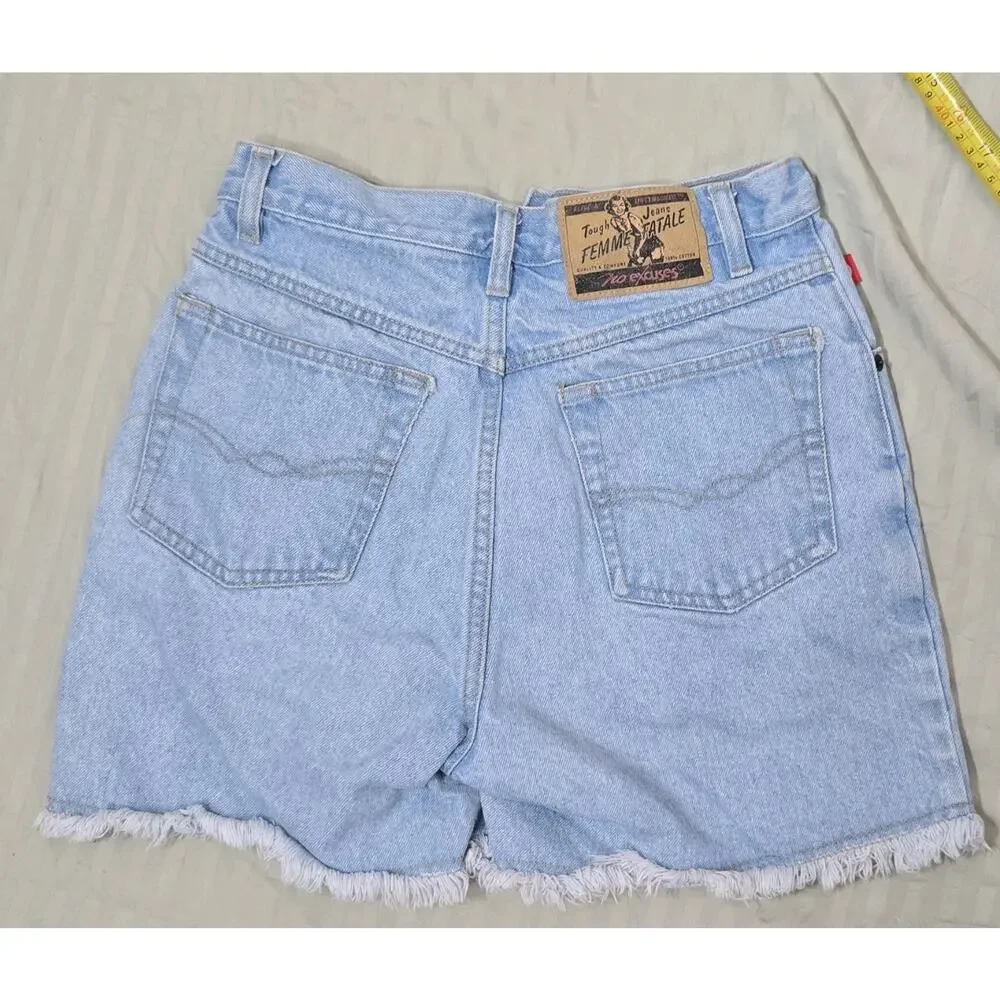 No Excuses Femme Fatale Women's Cut Off Denim Shorts Light Blue Cotton 8/10 Poc…